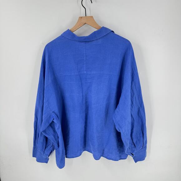 COS Linen Button Down Shirt Relaxed Fit Blue Collared Lightweight Size 10 - Picture 2 of 7